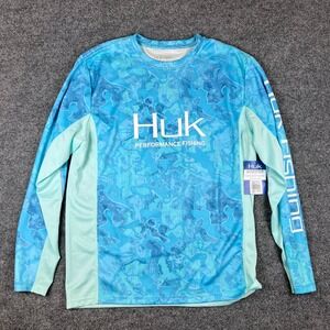 NWT Huk Performance Fishing Long Sleeve Sun Shirt Mens M Blue Camo Vented $50